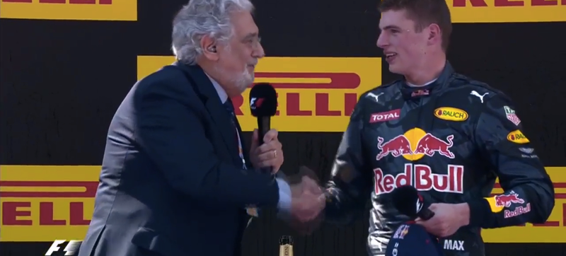 Illustration for article titled Best F1 Podium Interviewer Gets Winner's Name Wrong; Thanks Soccer